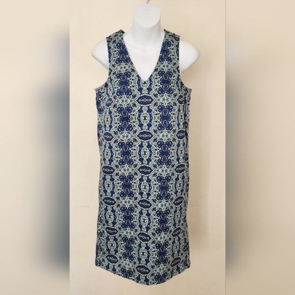 JOE FRESH Blue Geometric Print Sleeveless Shift Summer Mini Dress Size XS - Picture 2 of 10